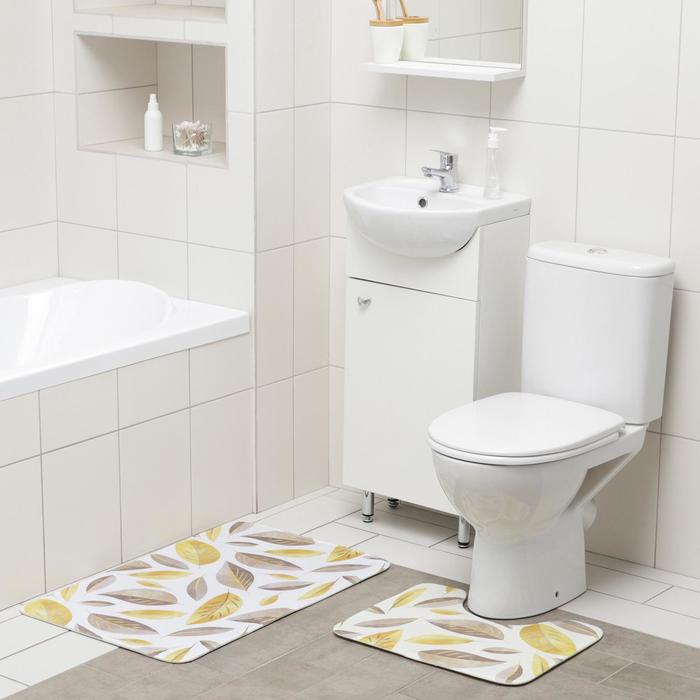 Набор ковриков для ванны и туалета Доляна «Листья», 2 шт: 50×80, 40×50 см