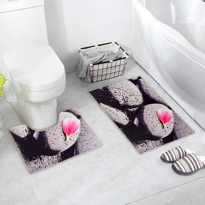 Набор ковриков для ванны и туалета Доляна «Камни», 2 шт: 40×45, 45×75 см