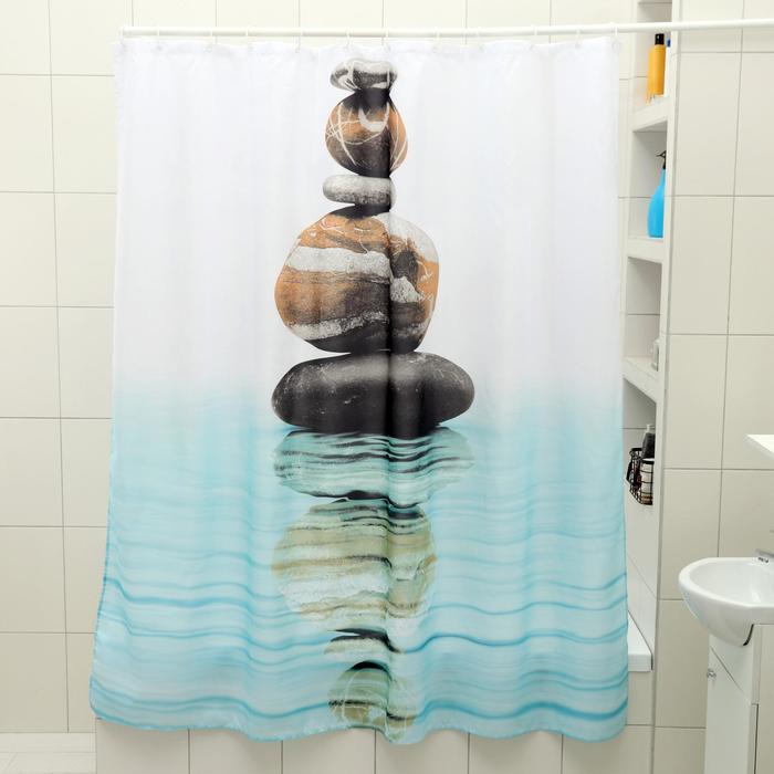 Штора для ванной комнаты Доляна «Камни на воде», 180×180 см, полиэстер