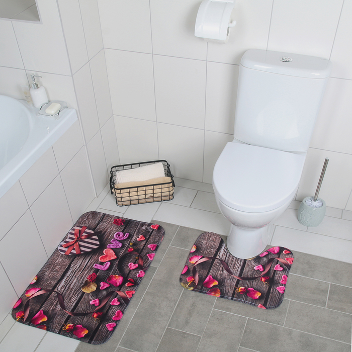 Набор ковриков для ванны и туалета Доляна «Ля мур», 2 шт: 40×45, 45×75 см
